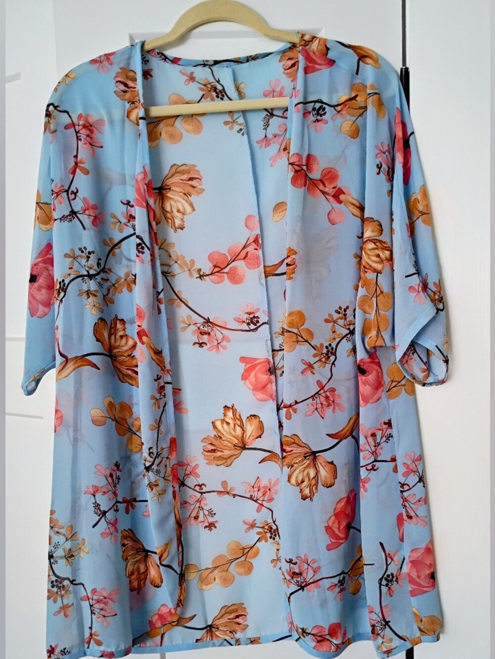 Light Blue Floral Kimono Cardigan - Women Tops